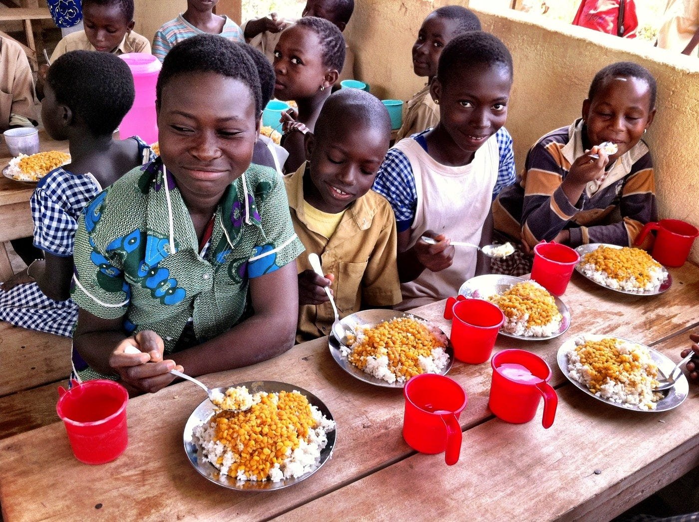 A school kitchen serving hot lunch